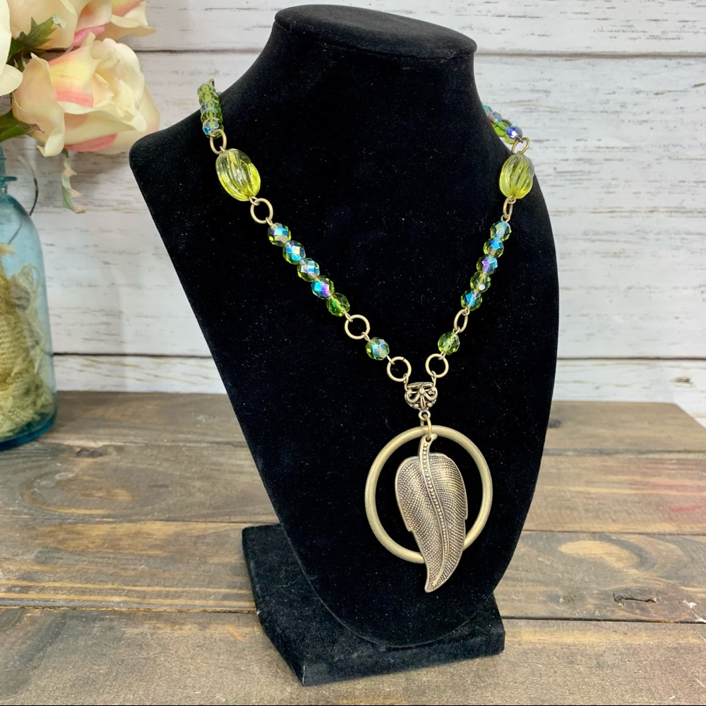 EARTHBOUND TRADING CO. Green Bead Leaf Necklace